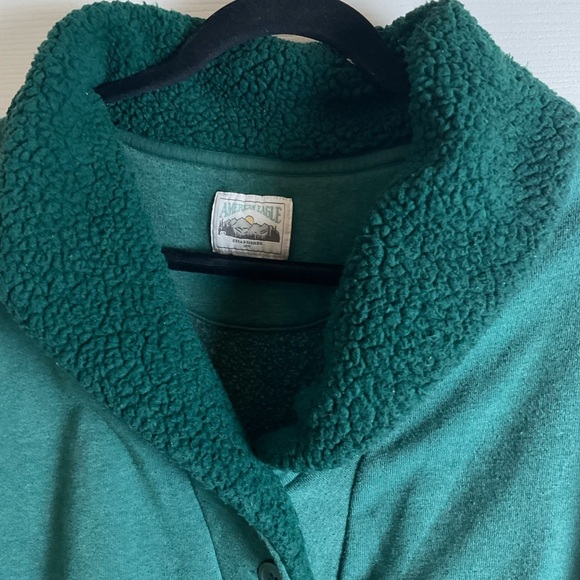 American Eagle Sherpa Collared Green Henley Sweatshirt women's Size X-Large - Picture 5 of 7